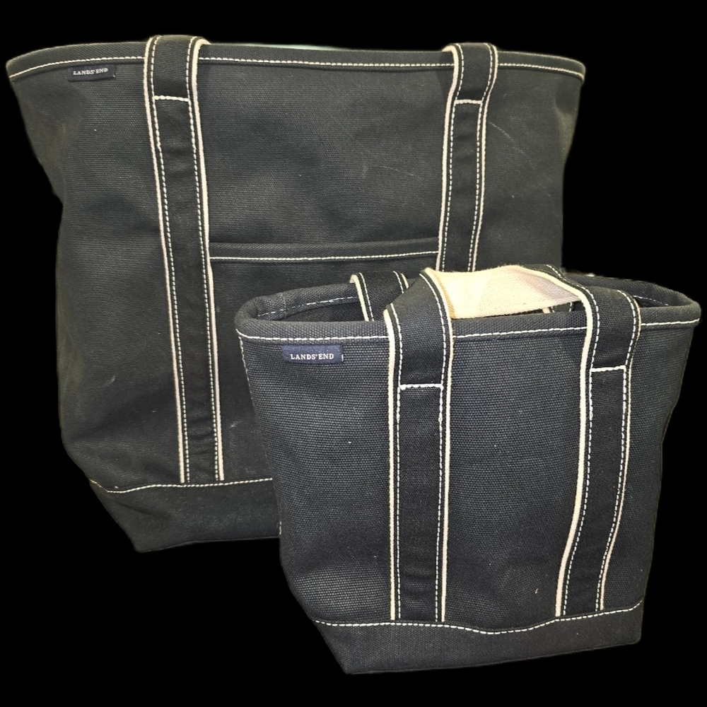 Lands' End Black Canvas Tote Set